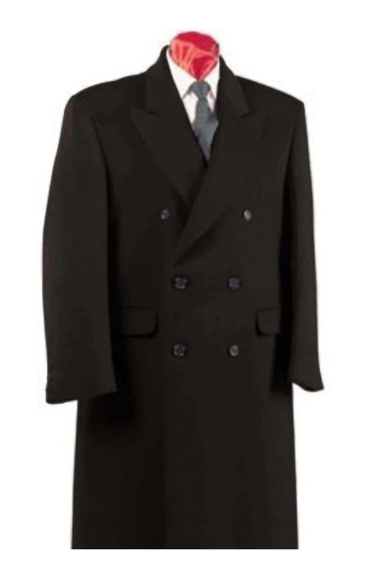 men's Double Breasted Charcoal Grey Six Button Fully Lined Long overcoat - Coat Size 38