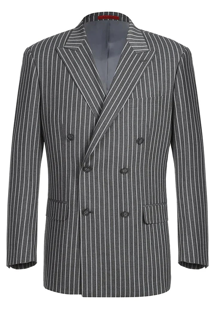 Cheap Suit - Mens Classic Fit Double Breasted Charcoal Grey Suit Bold Gangster Pinstripe