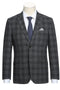 Cheap priced Suit- Mens Two Button Slim Fit Two Piece Hack Pocket Stretch Charcoal Grey Suit  Windowpane Plaid