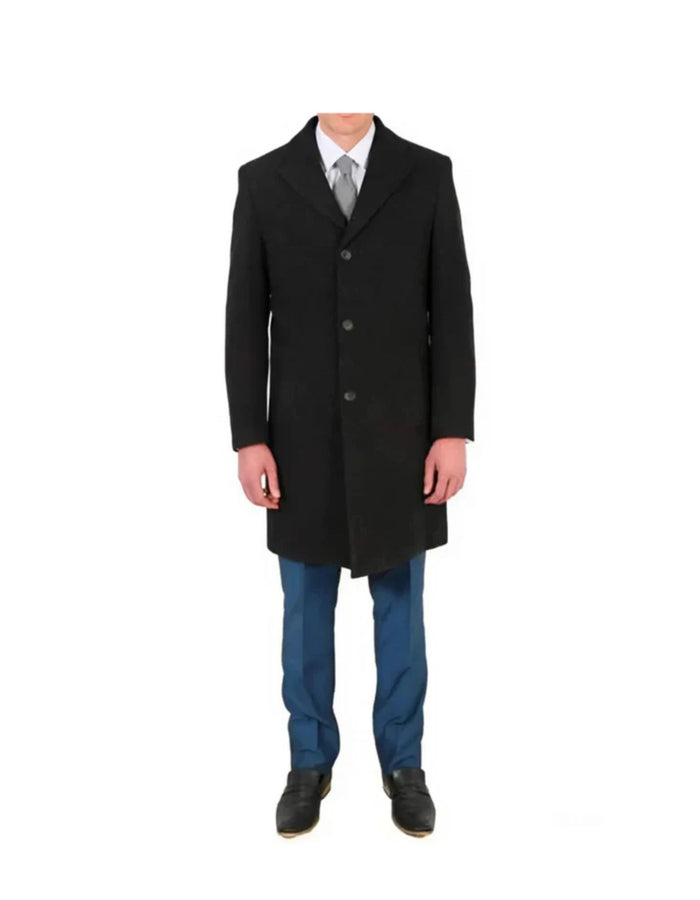 Modern Fit Poly Dark Charcoal Overcoat Wool men's Car Coat Mid Length Three quarter length coat