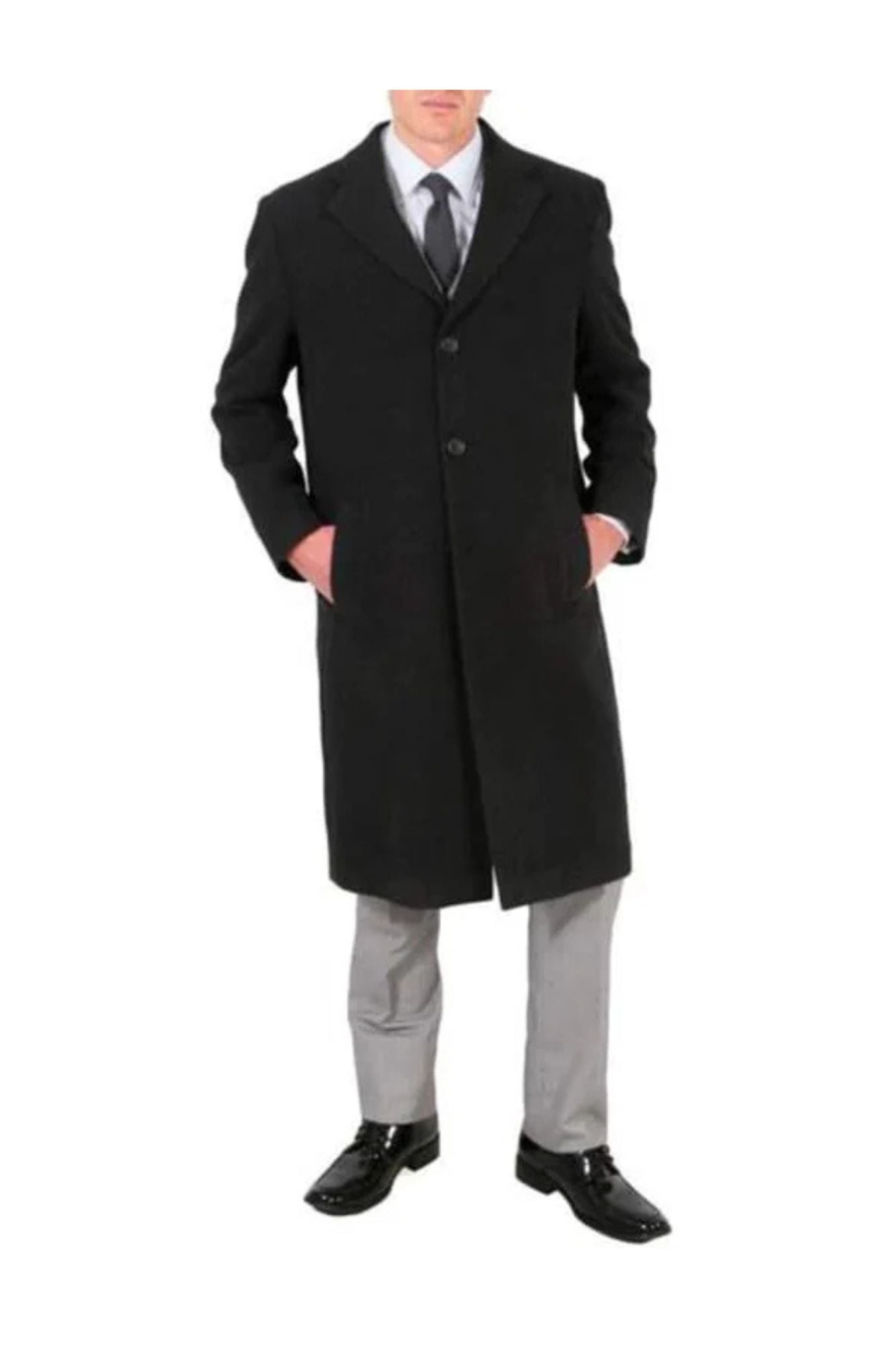 3 Button Wool/Poly Dark Charcoal Overcoat With Slanted Pockets