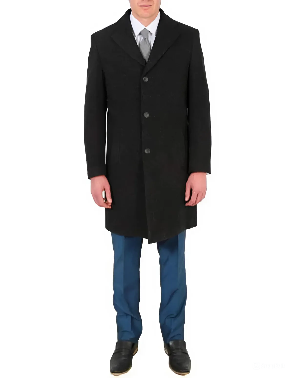 Modern Fit Poly Dark Charcoal Overcoat Wool men's Car Coat Mid Length Three quarter length coat