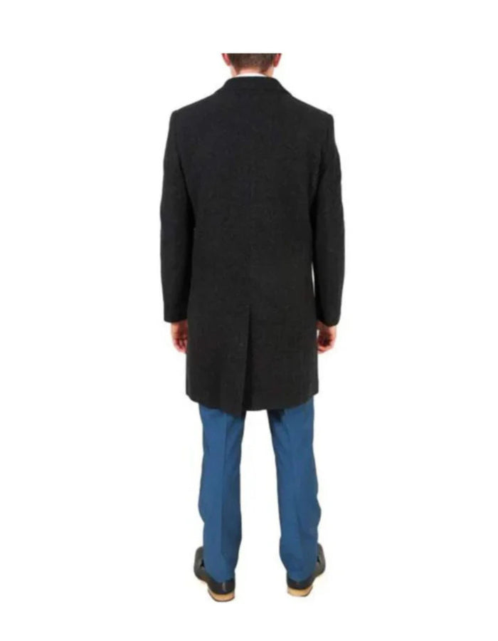 Modern Fit Poly Dark Charcoal Overcoat Wool men's Car Coat Mid Length Three quarter length coat