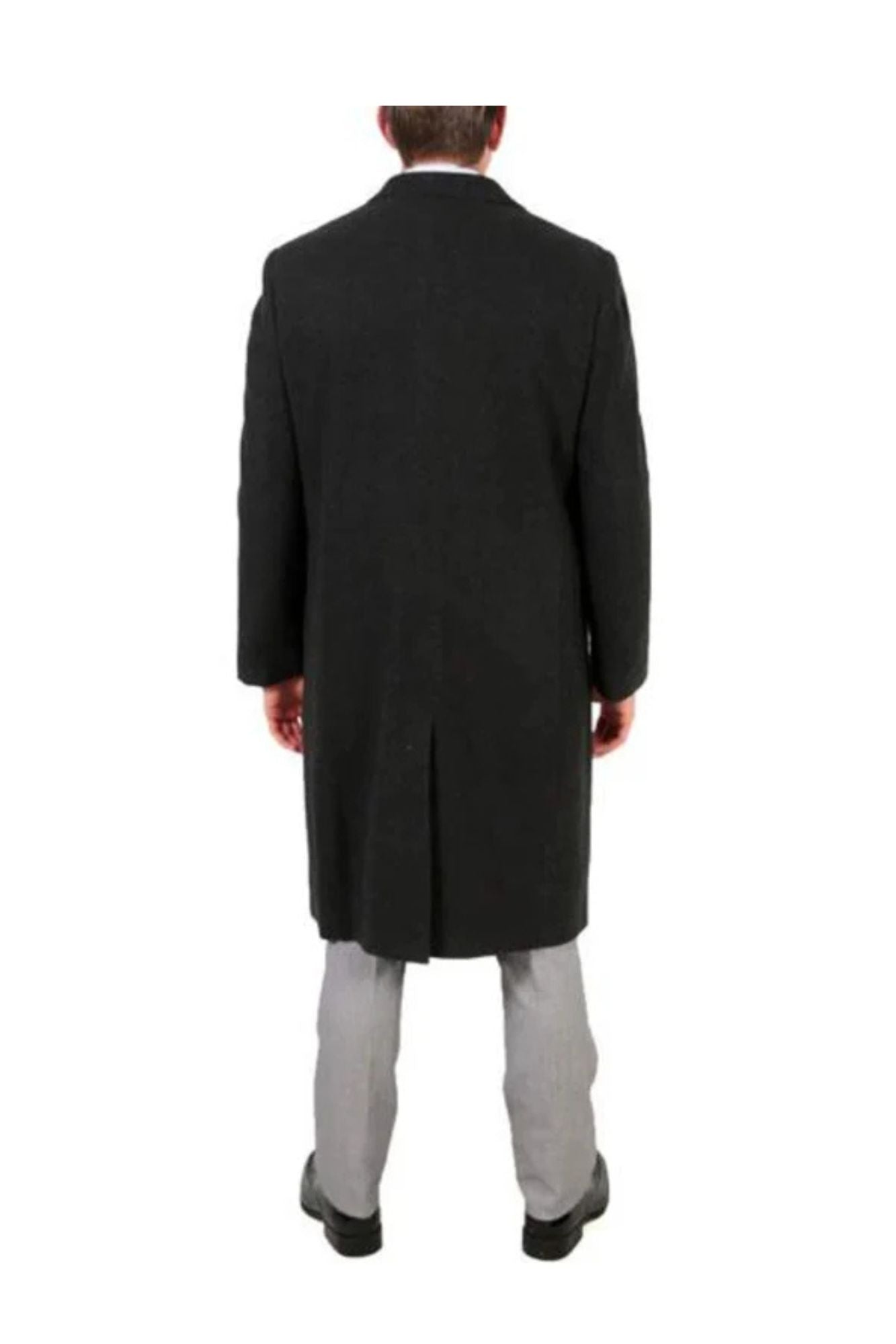 3 Button Wool/Poly Dark Charcoal Overcoat With Slanted Pockets