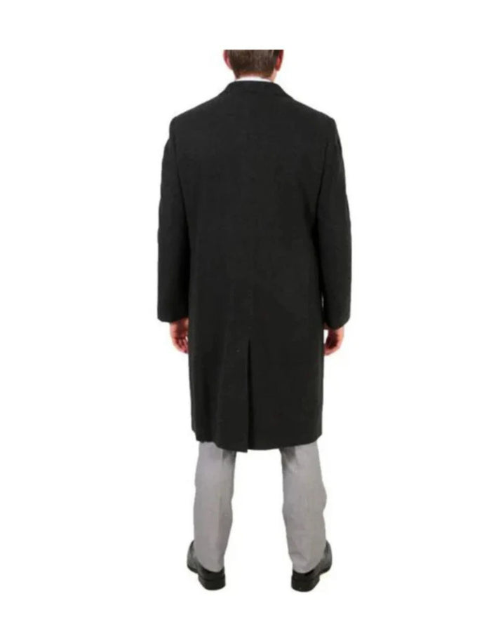 3 Button Wool/Poly Dark Charcoal Overcoat With Slanted Pockets