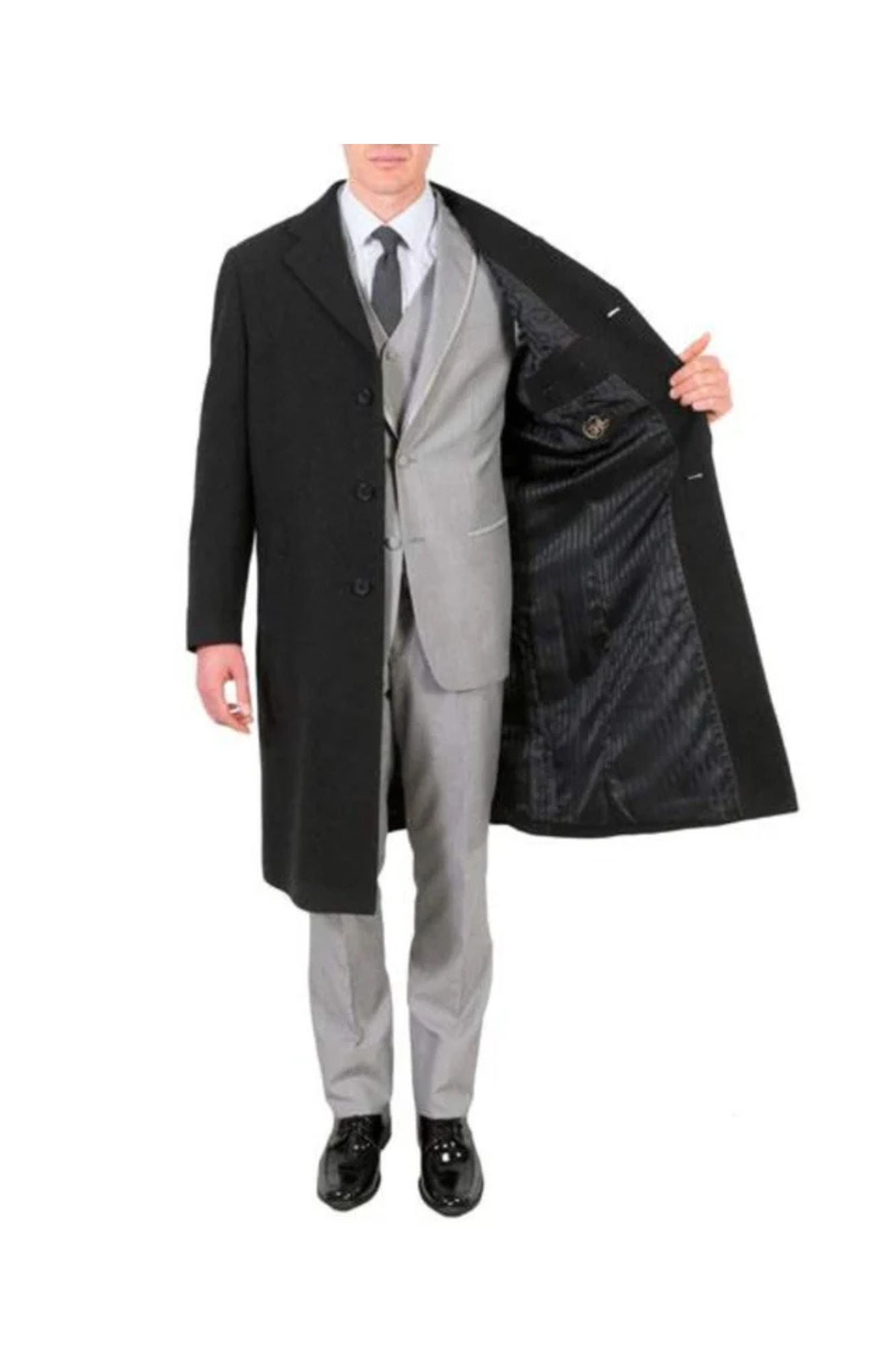 3 Button Wool/Poly Dark Charcoal Overcoat With Slanted Pockets