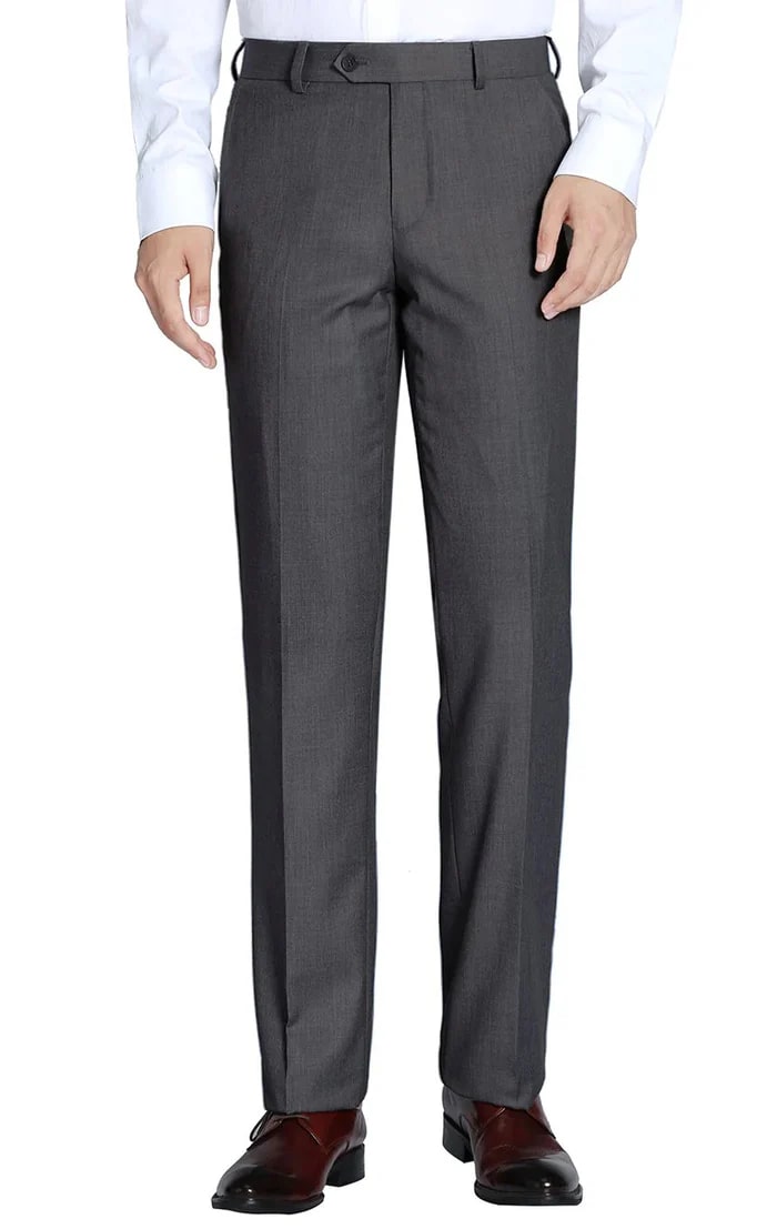 Charcoal Slim Fit Dress Pants Flat Front Pre-hemmed