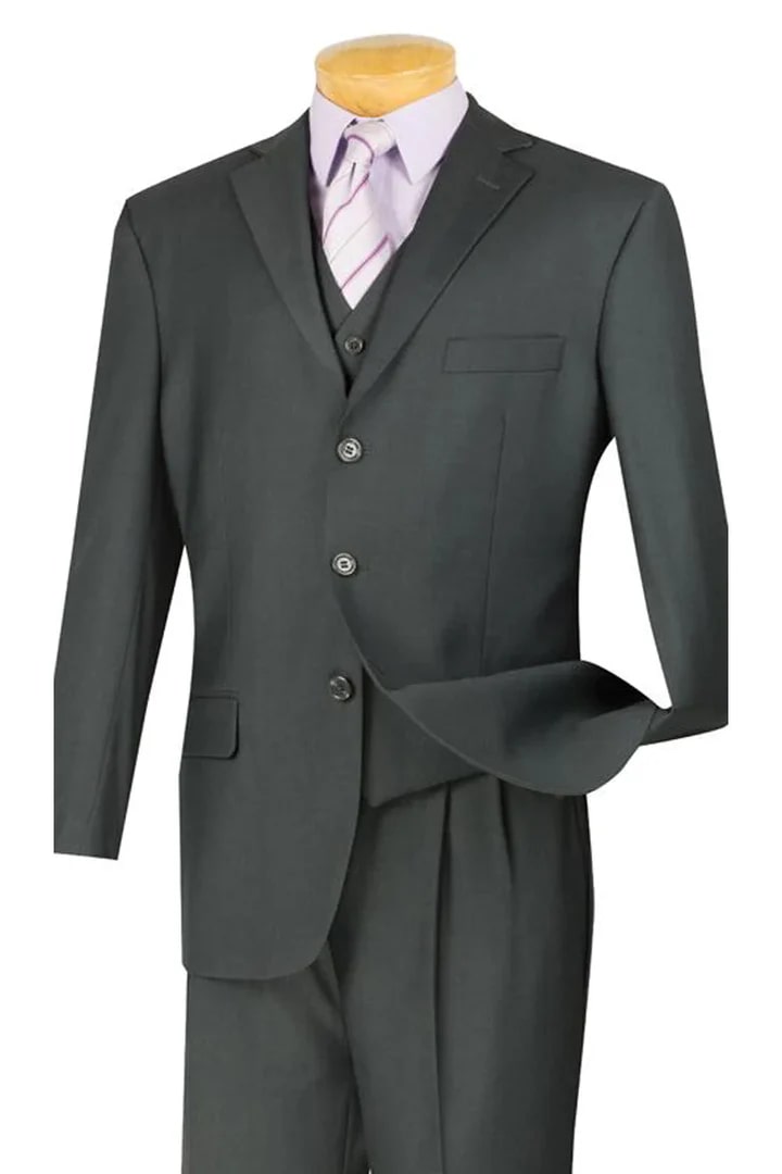 Cheap Priced Suit  - Mens 3 Button Classic Fit Vested Basic Charcoal Suit - 38 Short Jacket+32 Waist Adjustable 28to34)(Height: 5 4 to5 7 )(Neck  15-16.5)S-M)