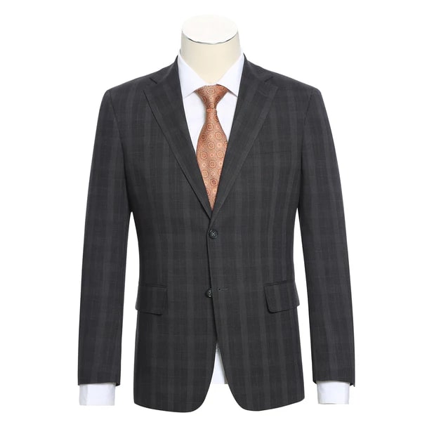 English Laundry Suits  Designer Brand - Stretch Performance Single Breasted Slim Fit Charcoal Plaid By English Laundry