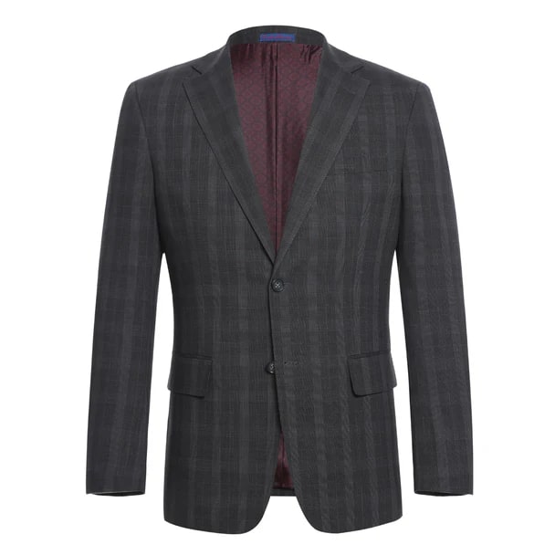 English Laundry Suits  Designer Brand - Stretch Performance Single Breasted Slim Fit Charcoal Plaid By English Laundry