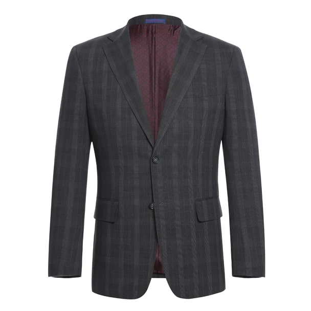 Designer Brand - Stretch Performance Single Breasted Slim Fit Charcoal Plaid