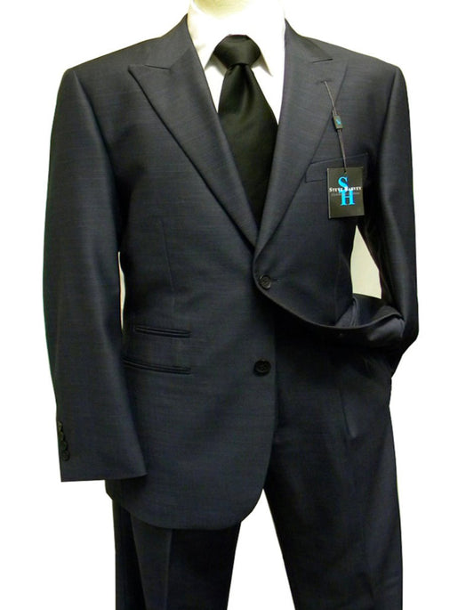 Mens Steve Harvey 2 Button Peak Lapel Charcoal Sharkskin Suit