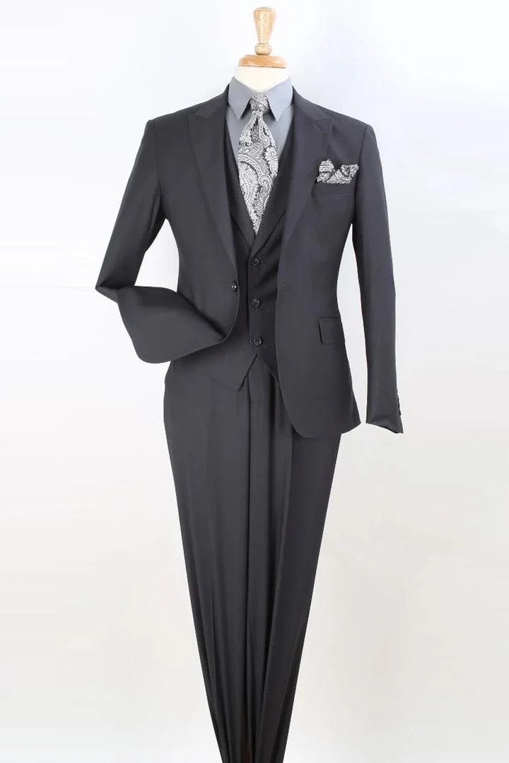 Cheap Suit - Mens Modern Fit One Button Peak Lapel Vested Fashion Charcoal Suit