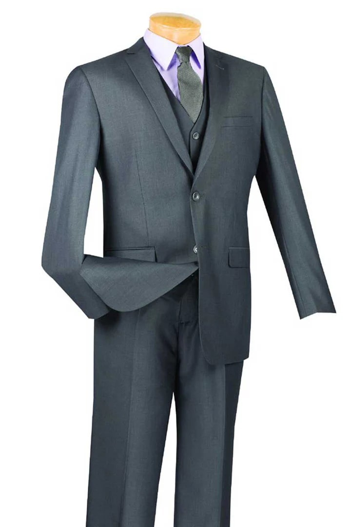 Cheap Suit - Mens Basic 2 Button Vested Slim Fit Charcoal Suit