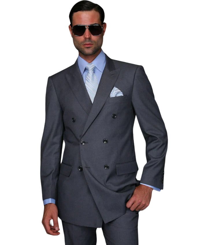 Men's Charcoal Gray Statement Suit Double Breasted Classic Fit Pleated Pants