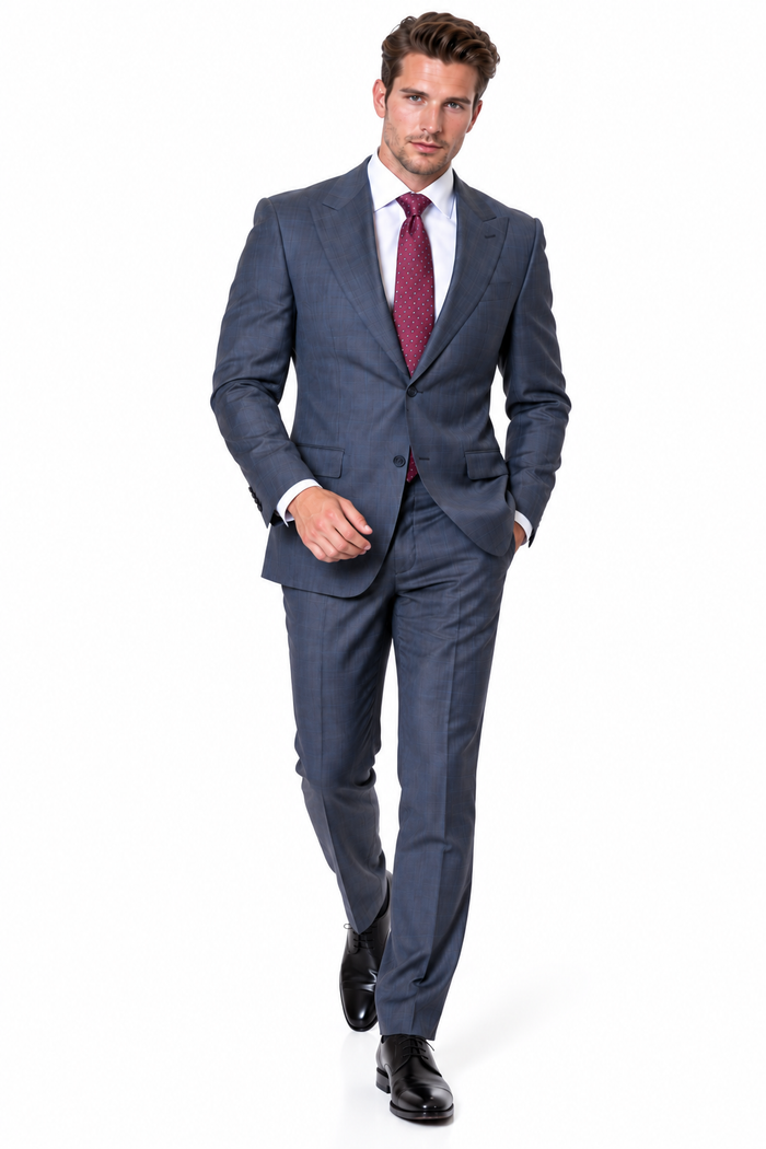 Statement Men's Modern Fit 2 Piece 100% Super 200 Wool Suit Peak Lapel in Charcoal - image 2