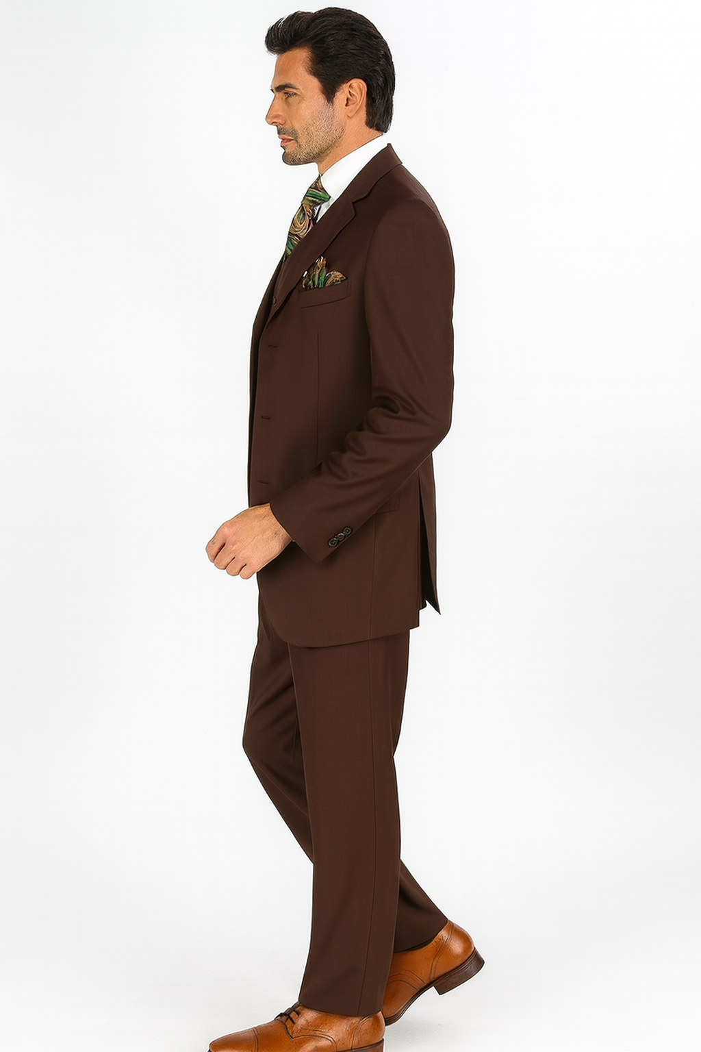 Mens Classic Fit 3 Button Vested Single Pleated Pant Suit in Chocolate Brown-New Designer Collection - 34 Regular