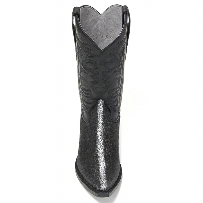 Los Altos Men's Black Stingray with Full Rowstone Finish Snip Toe Boots-New Designer Collection