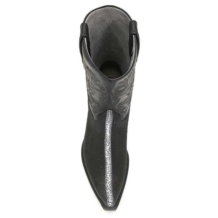 Los Altos Men's Black Stingray with Full Rowstone Finish Snip Toe Boots-New Designer Collection