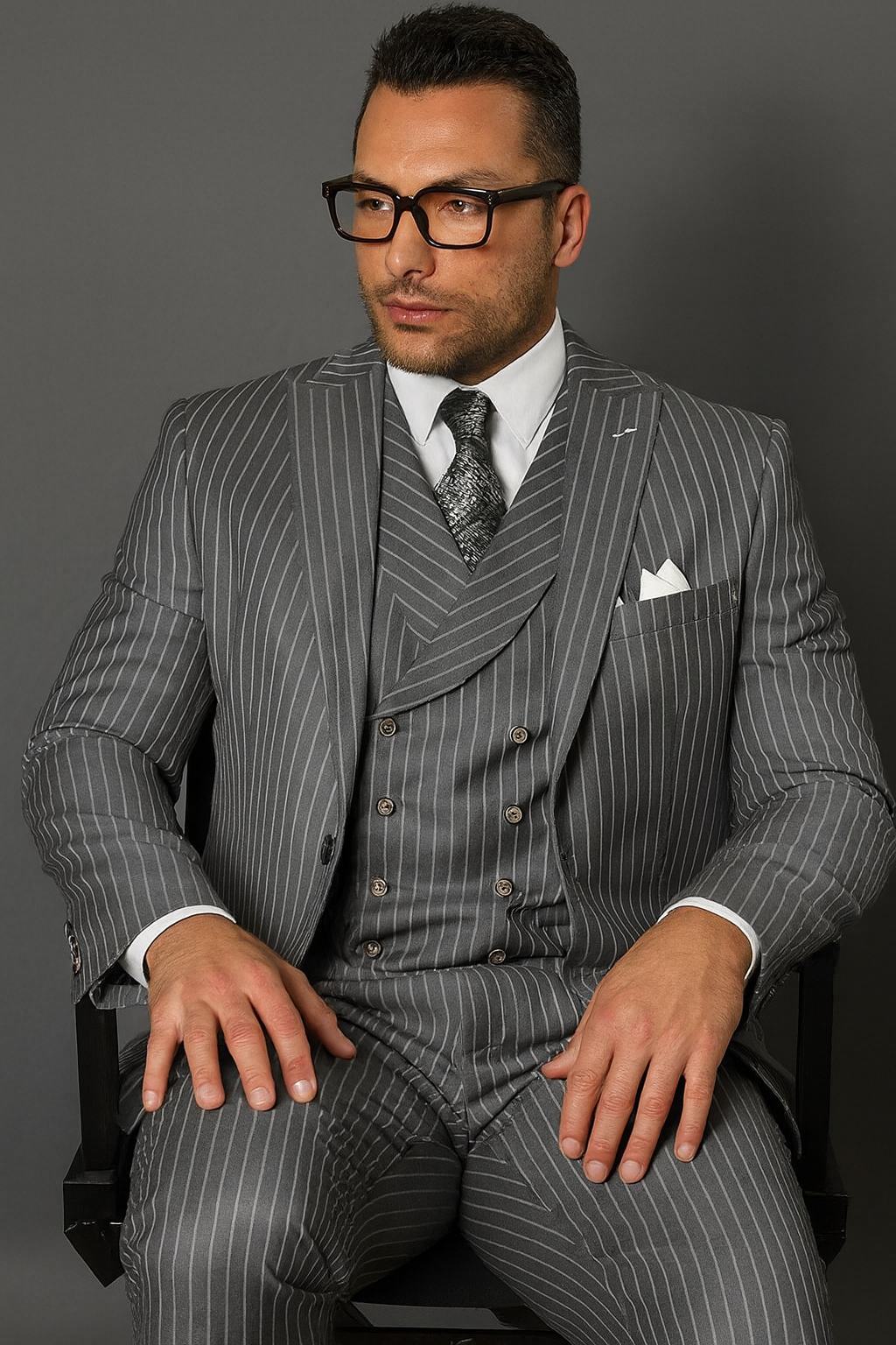 Statement Suits Black Grey - 38 Short Jacket+32 Waist Adjustable 28to34)(Height: 5’4”to5’7”)(Neck 15-16.5)S-M)