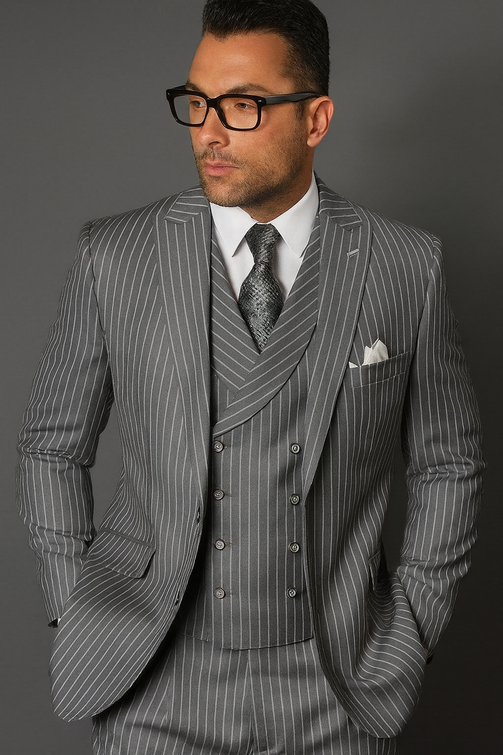 Statement Suits Black Grey - 38 Short Jacket+32 Waist Adjustable 28to34)(Height: 5’4”to5’7”)(Neck 15-16.5)S-M)