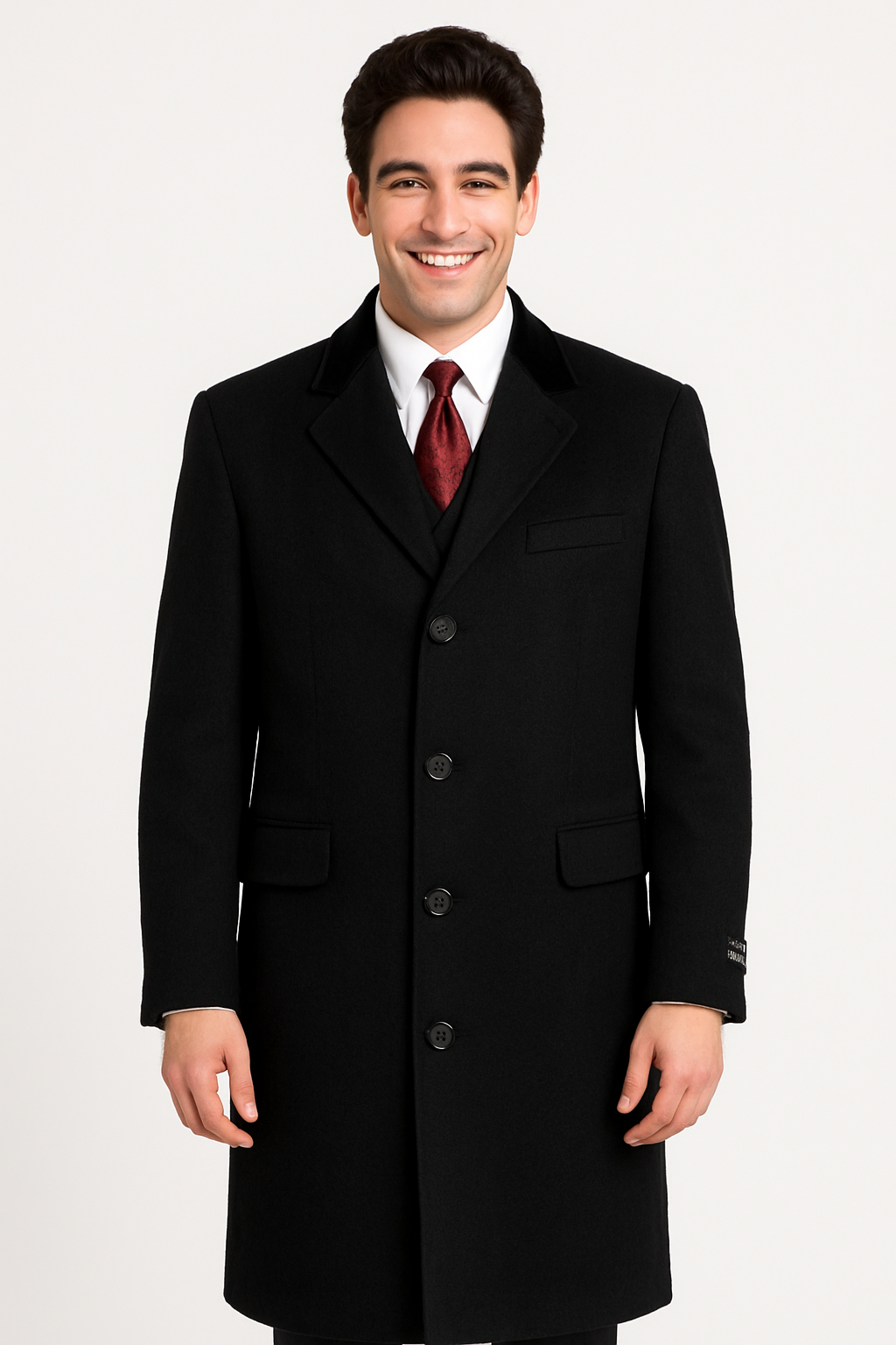 Black Cashmere Chesterfield Overcoat – 1920s Full Length Topcoat - Coat Size 38