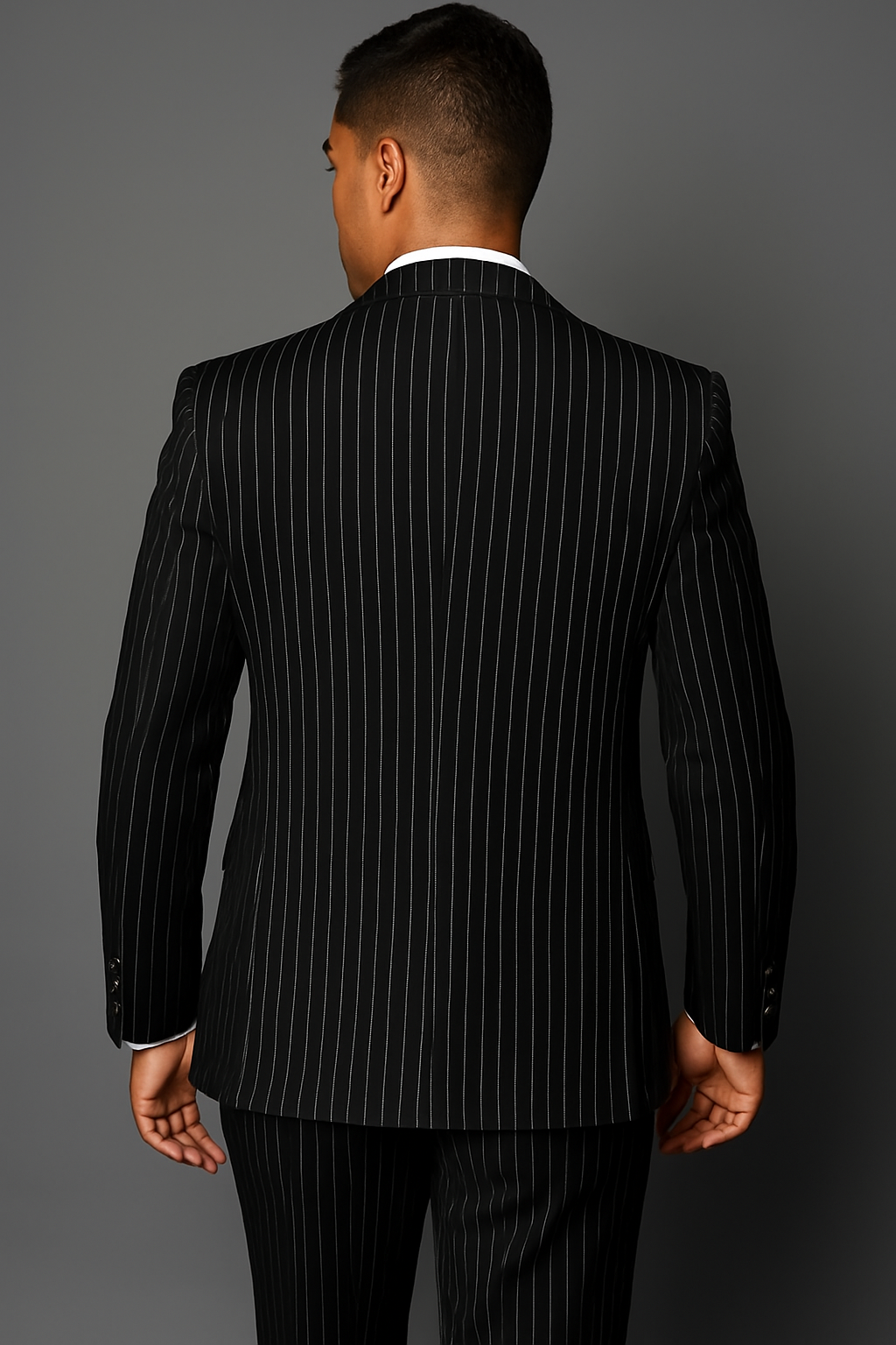 Statement Suits Black Grey - 38 Short Jacket+32 Waist Adjustable 28to34)(Height: 5’4”to5’7”)(Neck 15-16.5)S-M)
