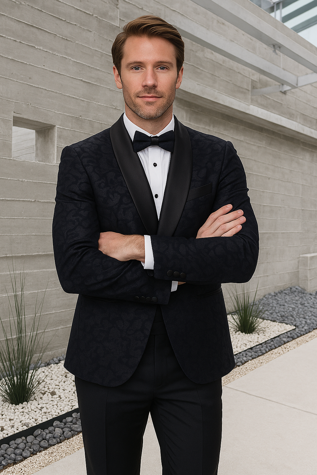 Men's Black Paisley Velvet Smoking Jacket Tuxedo with Vested Double Breasted Prom & Wed - 36 Short