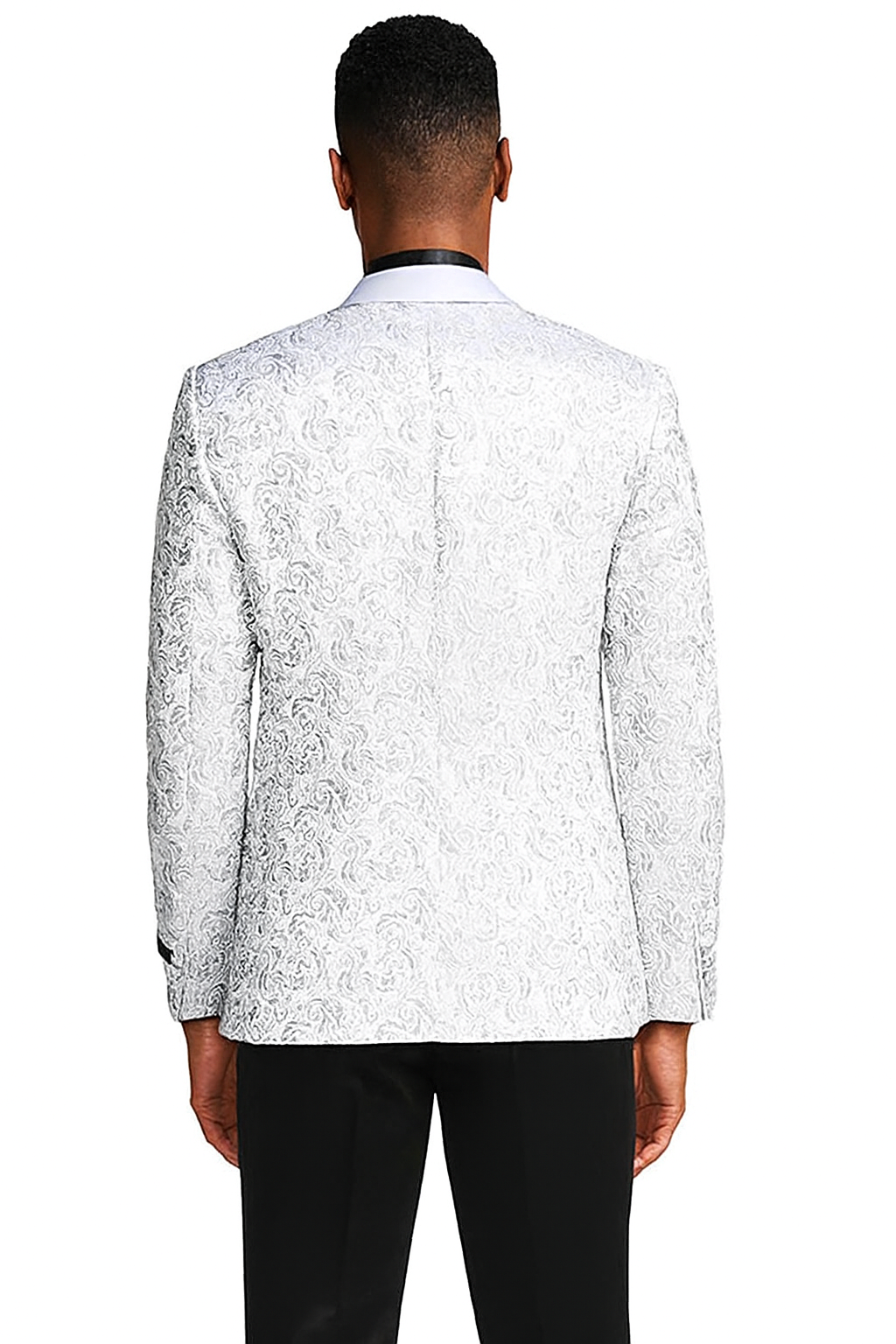 Men’s Silver Grey Tonal Paisley Tuxedo Jacket – Slim Fit Wedding & Prom Blazer - Large