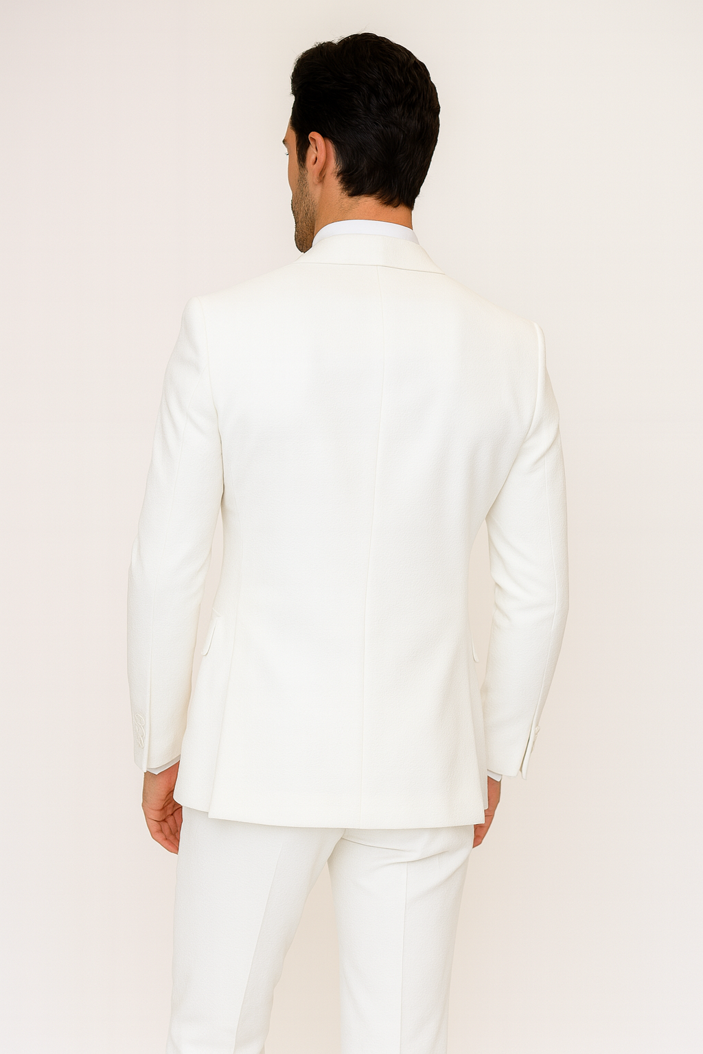 Seersucker Suit Peak Lapel Suit in Color "White" - Summer Fabric Tone on Tone Shadow Stripe By Rossiman - 34 Short or Extra Small