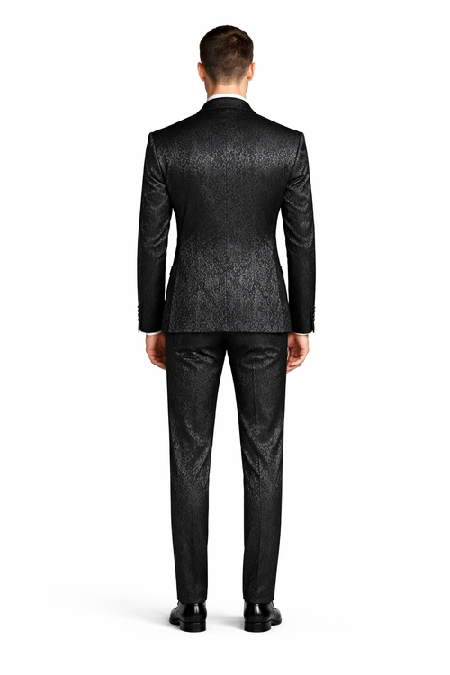 Cheap priced Suit- Men's One Button Slim Fit Paisley Wedding & Prom 2026 Black Tuxedo