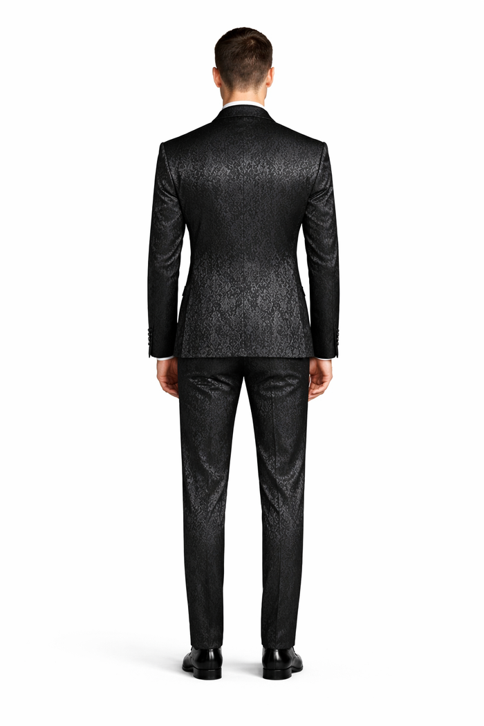 Cheap priced Suit- Men's One Button Slim Fit Paisley Wedding & Prom 2026 Black Tuxedo
