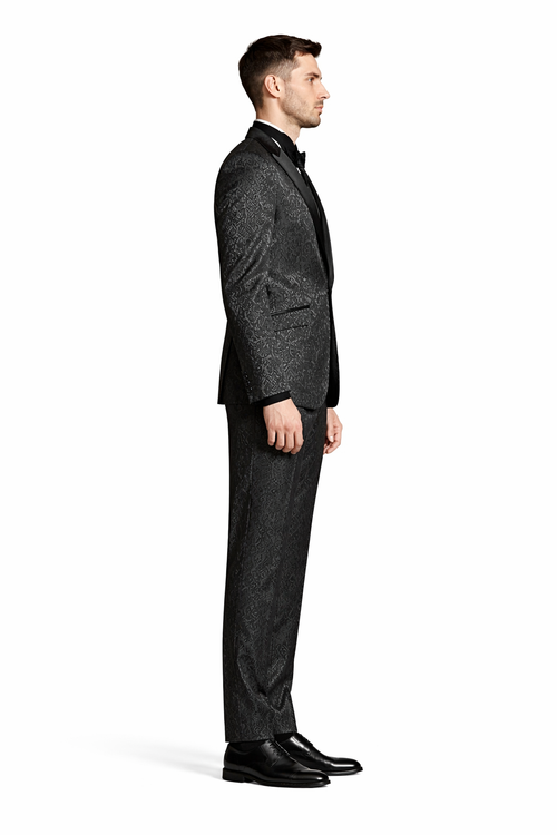 Cheap priced Suit- Men's One Button Slim Fit Paisley Wedding & Prom 2026 Black Tuxedo
