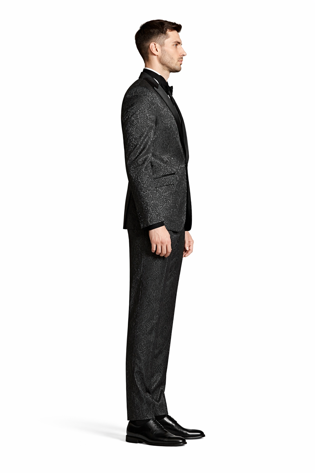 Cheap priced Suit- Men's One Button Slim Fit Paisley Wedding & Prom 2026 Black Tuxedo
