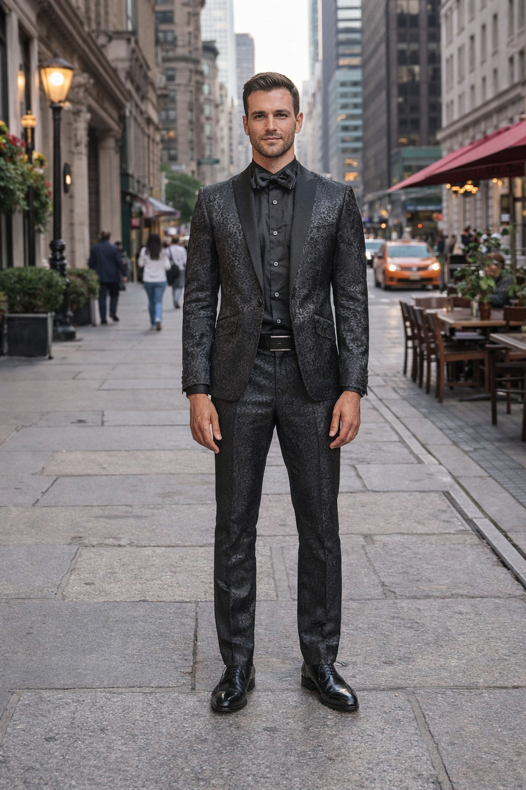 Cheap priced Suit- Men's One Button Slim Fit Paisley Wedding & Prom 2026 Black Tuxedo