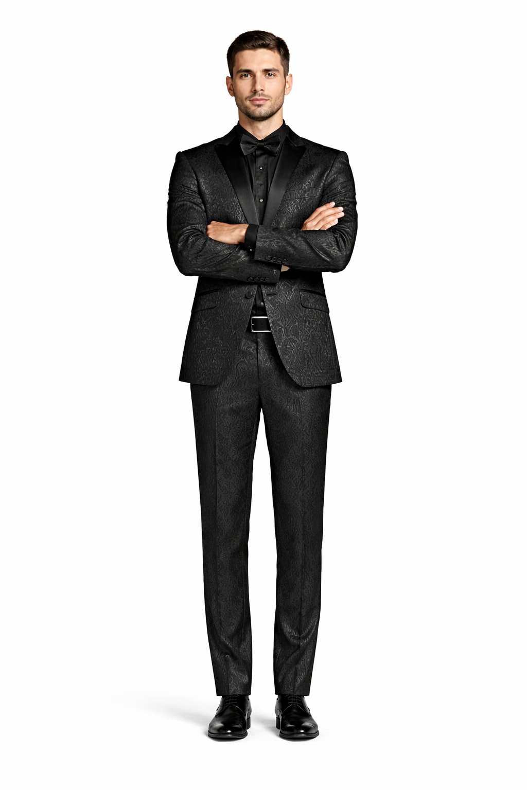Cheap priced Suit- Men's One Button Slim Fit Paisley Wedding & Prom 2026 Black Tuxedo