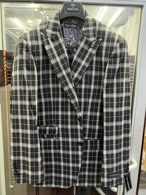 Mens Black and White Plaid Blazer Modern Fit Checkered Windowpane Pattern Business Sport Coat