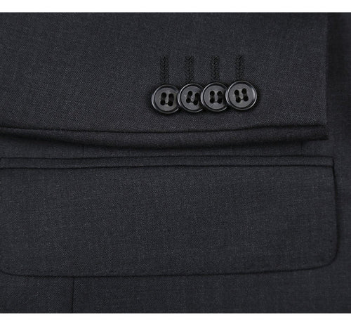 Renoir Clothing - Renoir Suit - Renoir Fashion - Super 140s Wool Two Button Slim Fit Charcoal  Renoir Suit