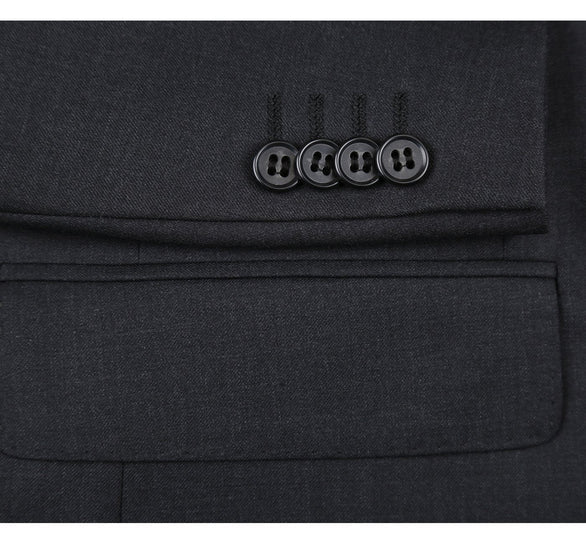 Renoir Clothing - Renoir Suit - Renoir Fashion - Super 140s Wool Two Button Slim Fit Charcoal  Renoir Suit