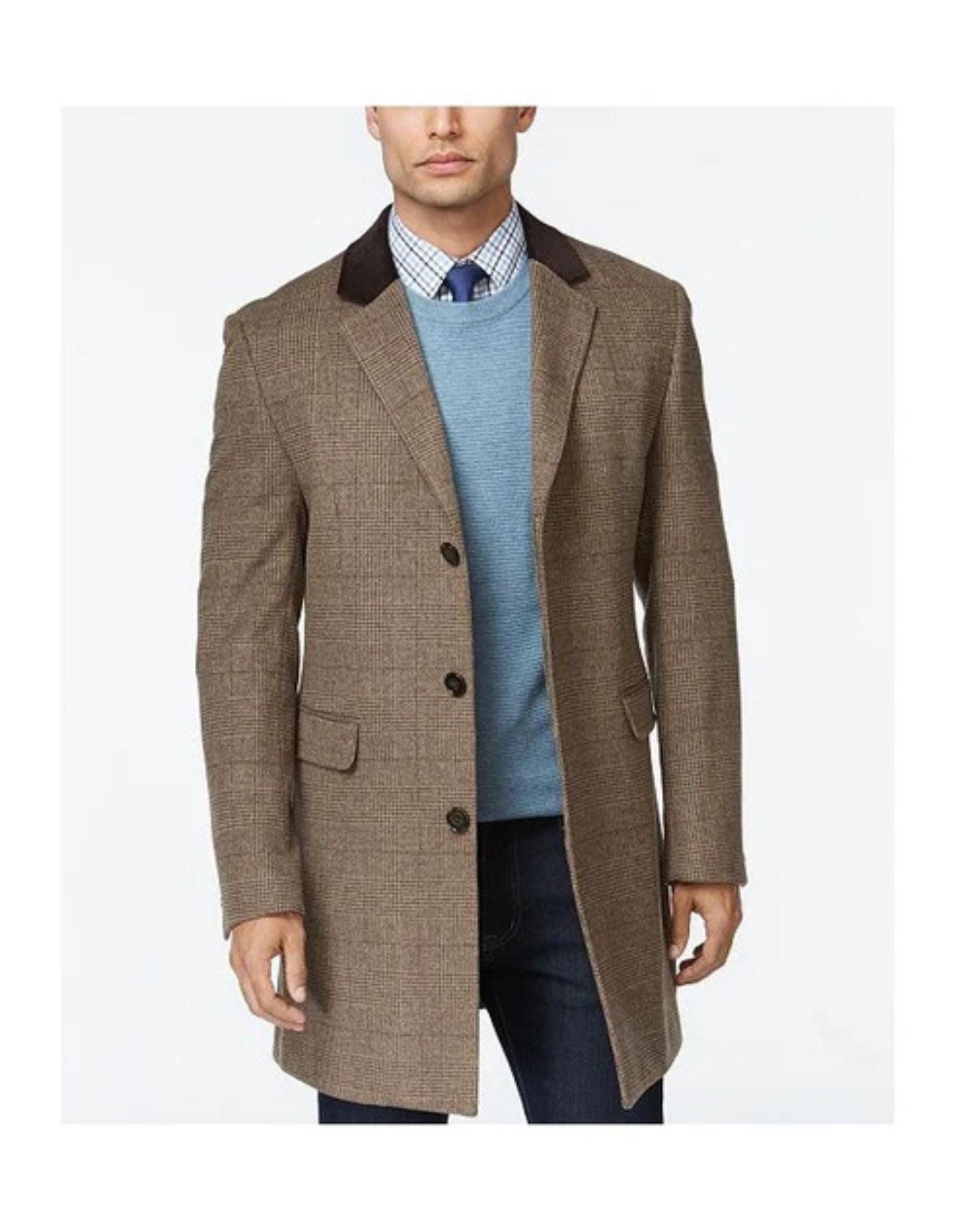 Chesterfield Coat Wool and Cashmere Herringbone Overcoat - Coat Size 38