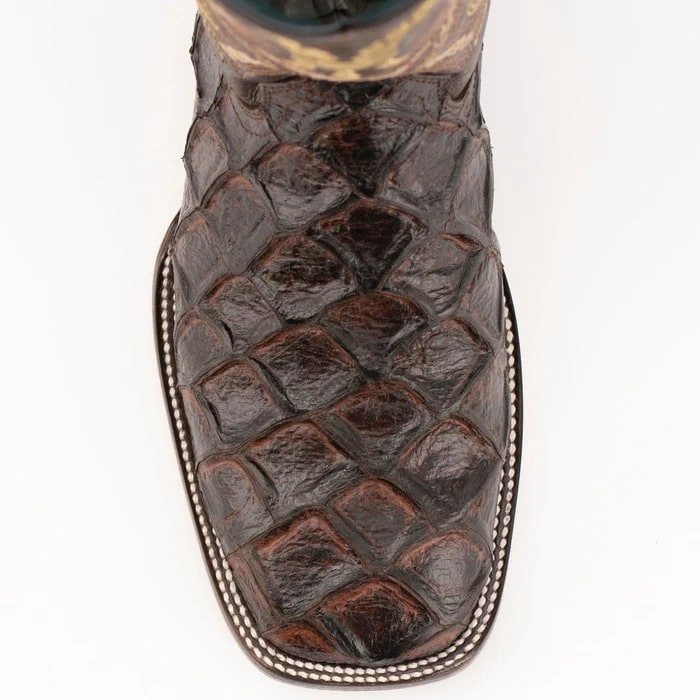 Ferinni Boot - Mens Dress Cowboy Boot  - Ferrini Bronco Men's Print Pirarucu Fish Boots Handcrafted Chocolate  in Chocolate - 8D