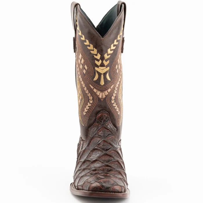 Ferinni Boot - Mens Dress Cowboy Boot  - Ferrini Bronco Men's Print Pirarucu Fish Boots Handcrafted Chocolate  in Chocolate - 8
