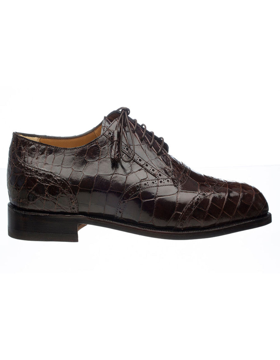 Ferrini Shoes - Mens Alligator Dress Shoe - Ferrini 3673 Belly Alligator Wingtip Shoes Chocolate - 6M