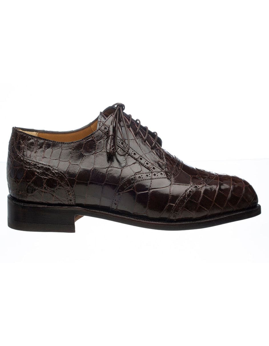 Ferrini Shoes - Mens Alligator Dress Shoe - Ferrini 3673 Belly Alligator Wingtip Shoes Chocolate - 10.5M