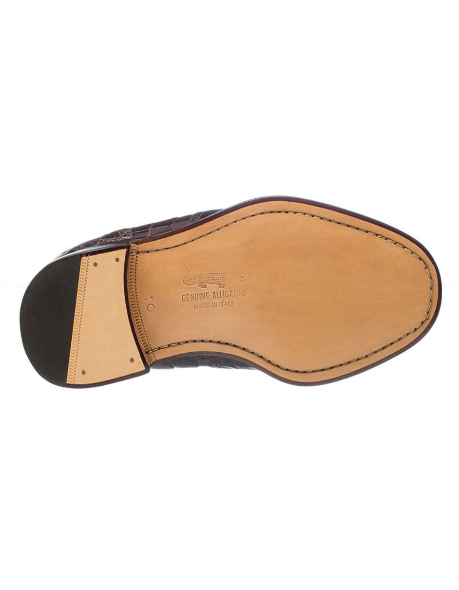 Ferrini Shoes - Mens Alligator Dress Shoe - Ferrini 3673 Belly Alligator Wingtip Shoes Chocolate - 10.5M