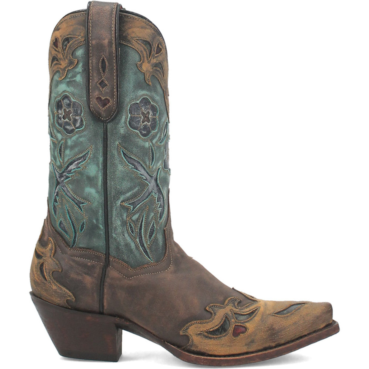 Dan Post Womens Vintage Bluebird Chocolate & Teal 11 Snip Toe Cowboy Boot - 6M