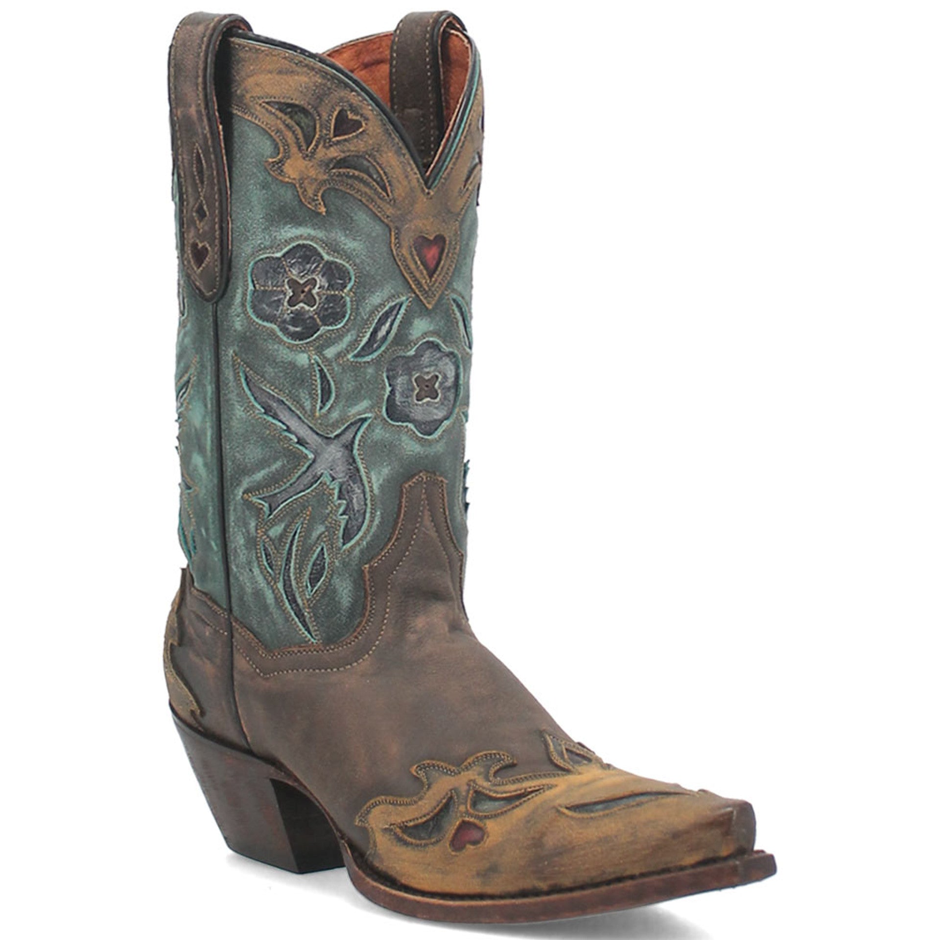 Dan Post Womens Vintage Bluebird Chocolate & Teal 11 Snip Toe Cowboy Boot - 6M