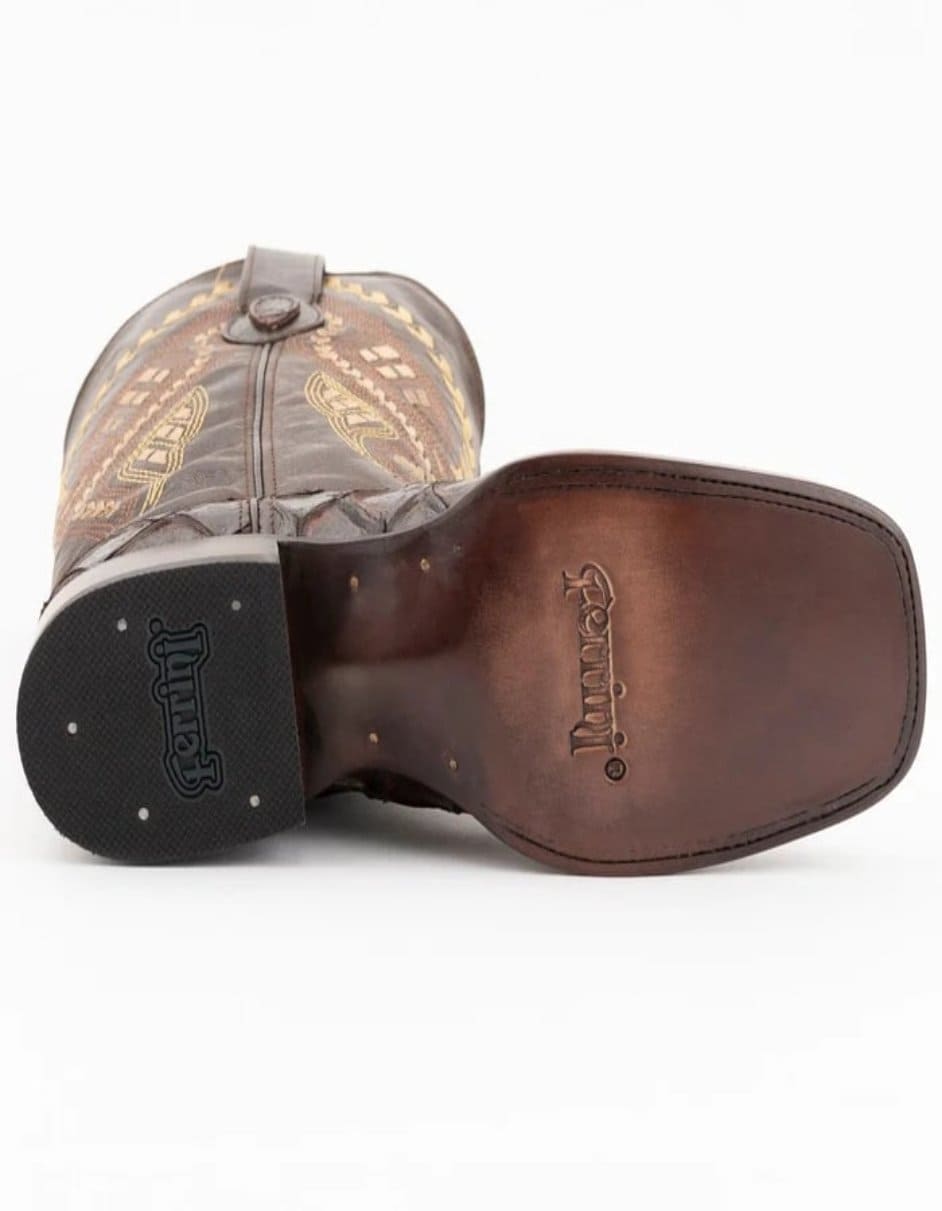 Ferrini Bronco Men's Print Pirarucu Fish Boots Handcrafted Chocolate - 8D