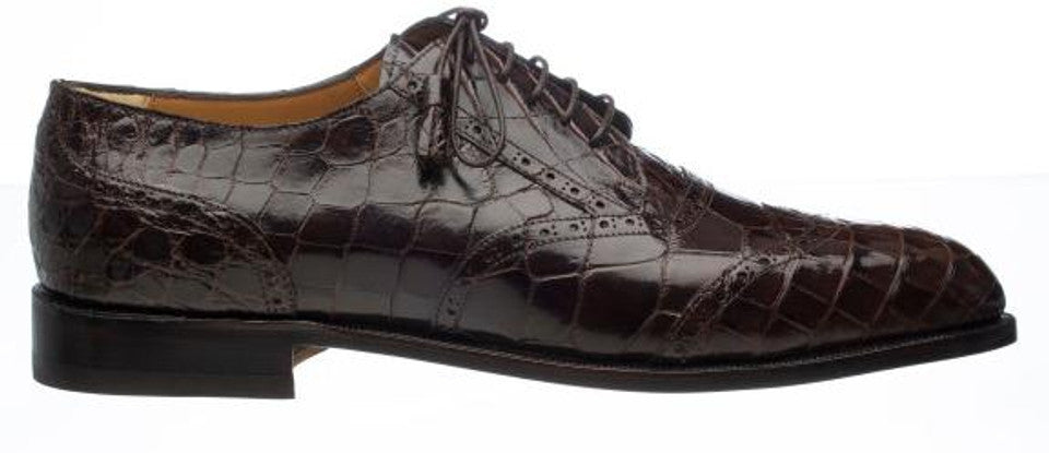 Alligator Belly Shoes Chocolate Brown Ferrini Mens Wingtip - 9