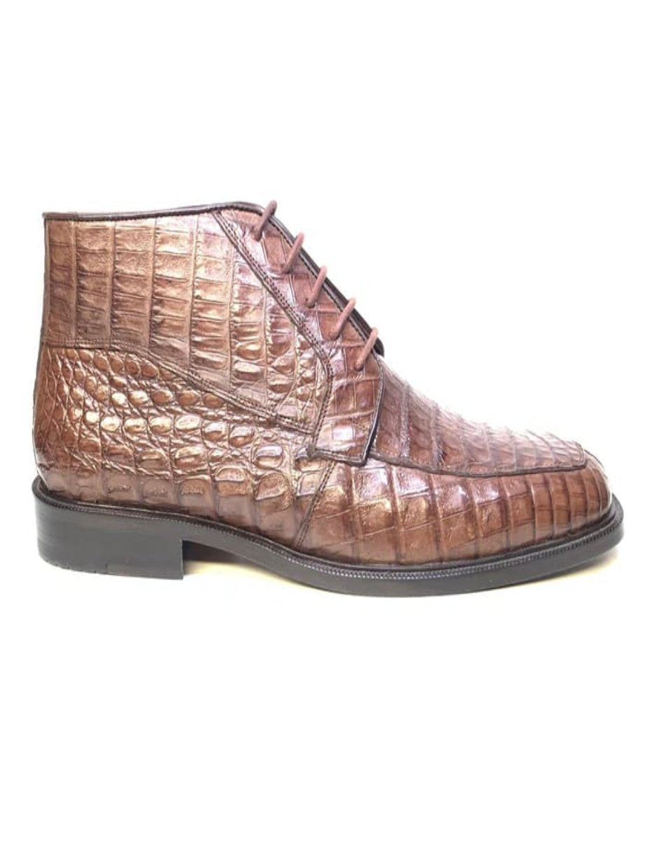 Los Altos Chocolate Brown Crocodile Lace Up Ankle Boots - 7
